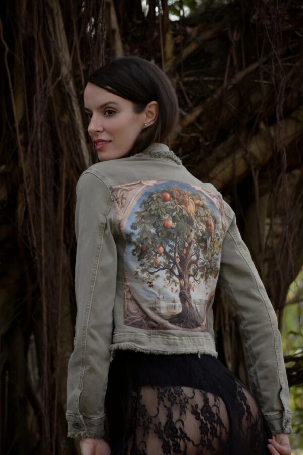 Olive Denim Jacket - Tree of Life - Image 4