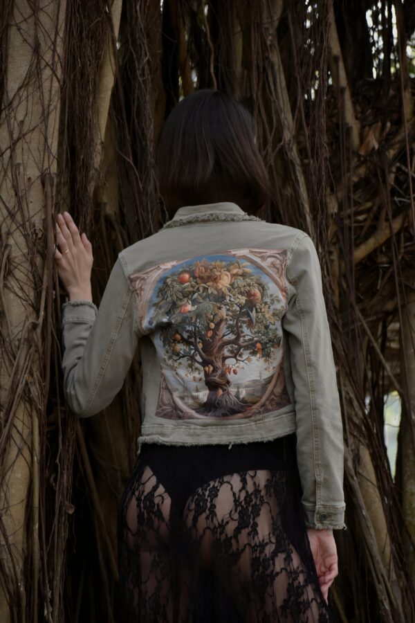Olive Denim Jacket - Tree of Life - Image 3