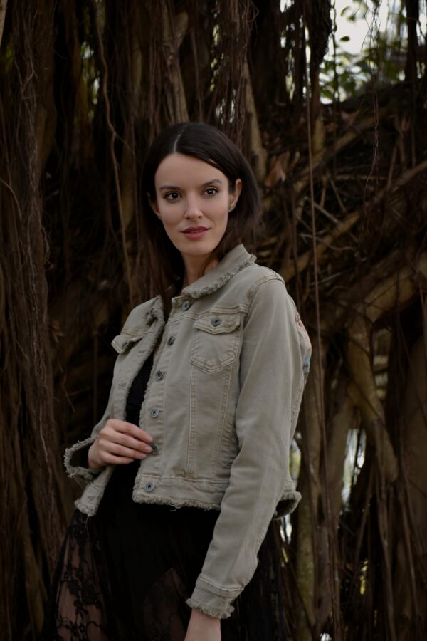 Olive Denim Jacket - Tree of Life - Image 2