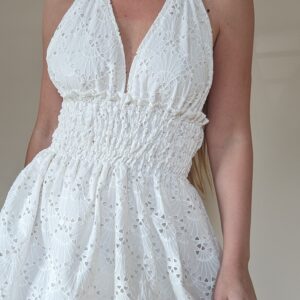 Eyelet Cotton Dress with elastic waist and Halter Neck style