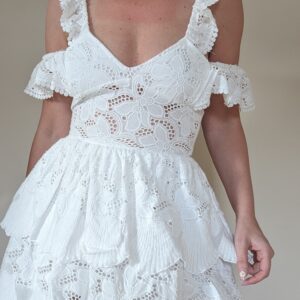 Eyelet Cotton Dress with Ruffle Sleeves