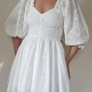 Eyelet Cotton Dress with Ruffle Sleeves