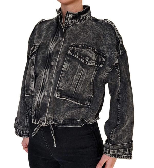 Black Oversized Denim Jacket with Cool and Fire Art - Image 2