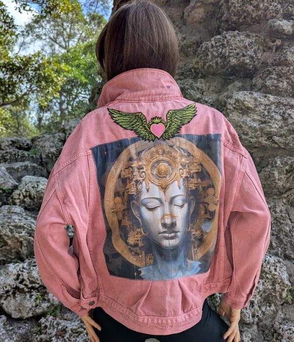 The Buddha on Ovesized Denim Jacket - Mauve - Image 5