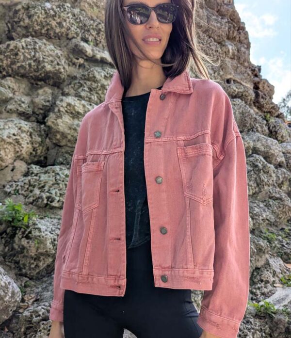 The Buddha on Ovesized Denim Jacket - Mauve - Image 4