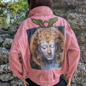 The Buddha on Ovesized Denim Jacket - Mauve