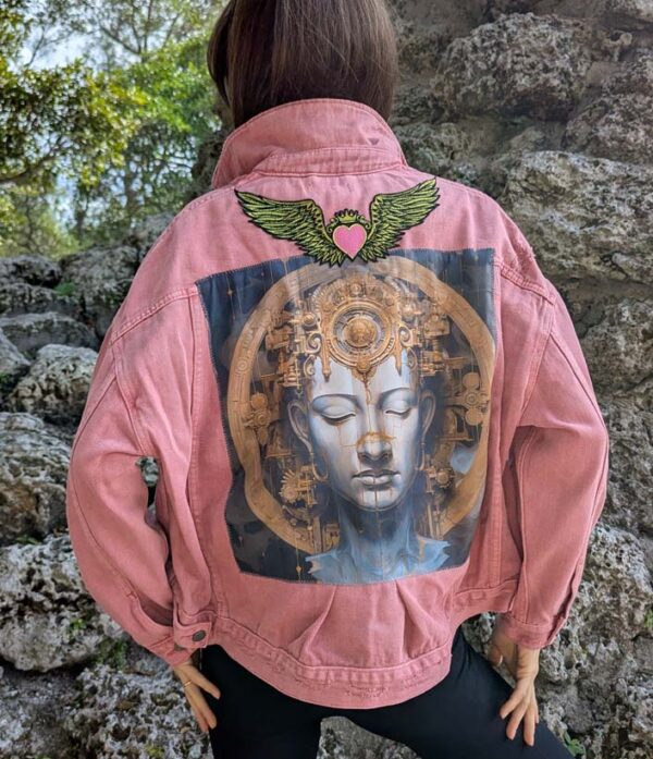 The Buddha on Ovesized Denim Jacket - Mauve