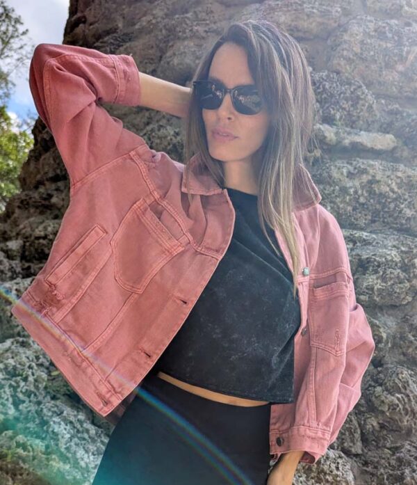 The Buddha on Ovesized Denim Jacket - Mauve - Image 2