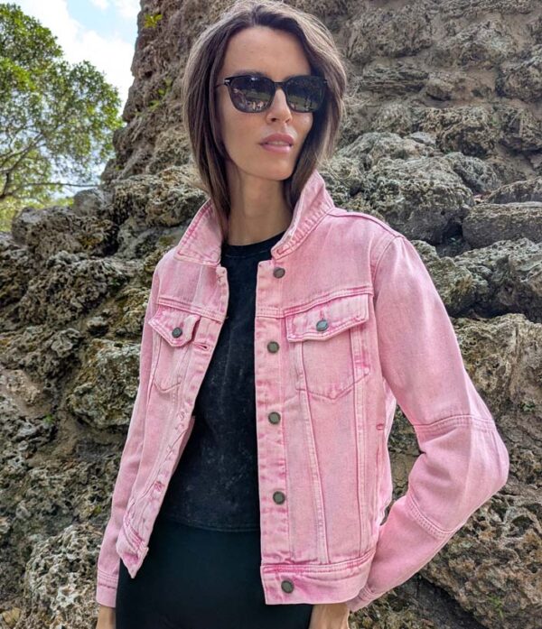 Butterfly Art on Pink Denim Jacket - Image 3