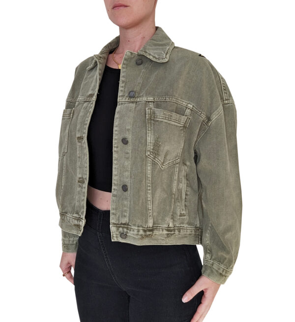 Love Angel Oversized Denim Jacket with Buddha Artwork - Image 2