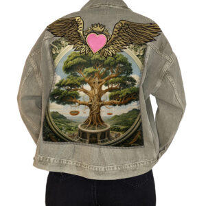 Love Angel Oversized Denim Jacket with Tree of Life artwork