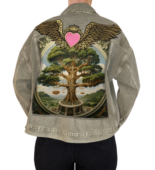 Love Angel Oversized Denim Jacket with Tree of Life artwork