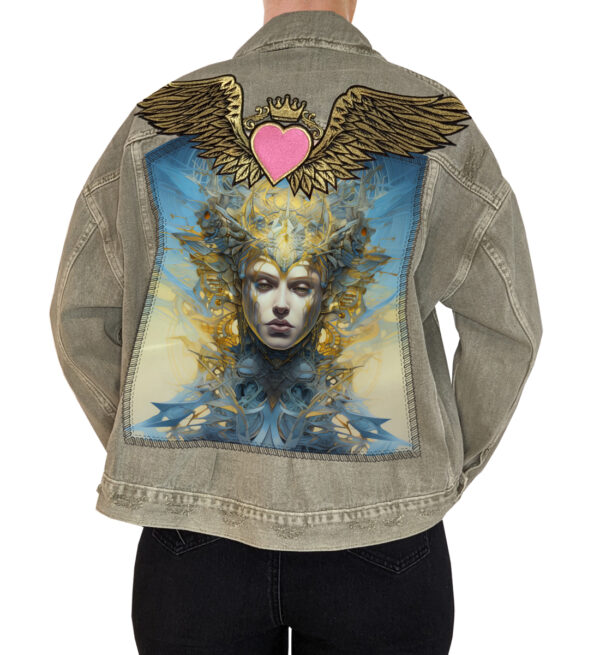 Love Angel Oversized Denim Jacket with Futuristic Angel artwork