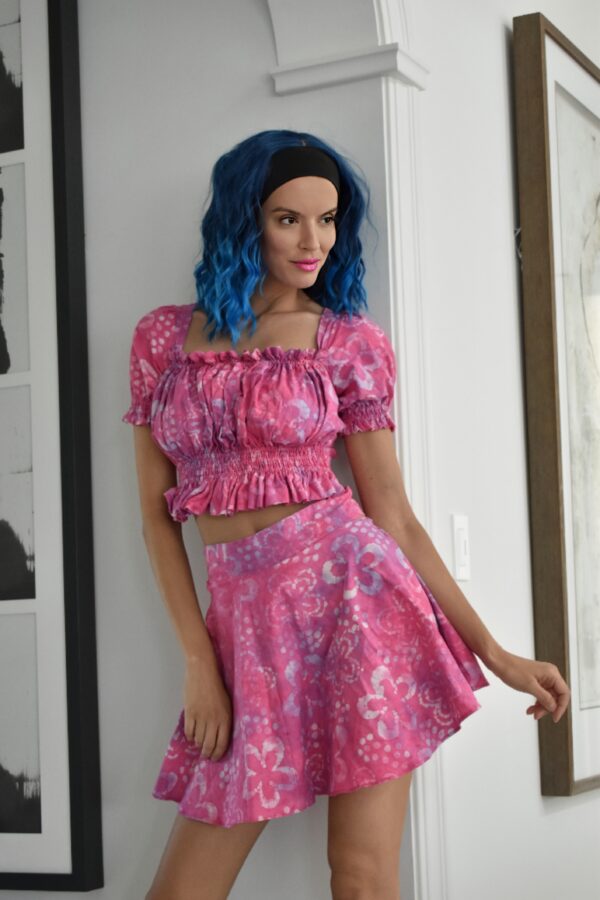 2 Piece Pink Cotton Set Skirt and Strappy Top - Image 2