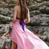 100% Silk Maxi Dress in Halter Style with Adjustable Straps - Solid Pink - Image 2