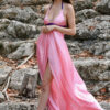 100% Silk Maxi Dress in Halter Style with Adjustable Straps - Solid Pink