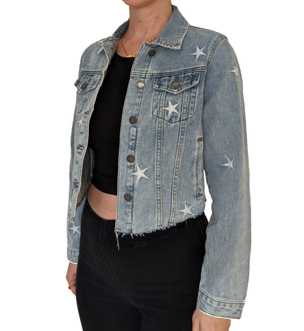 Coral Fashionable Tiger on Denim Jacket - Image 3