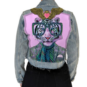 Purple Fashionable Tiger on Denim Jacket