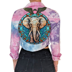 Tie Dye Crop Jacket with Elephant Artwork by Love Angel