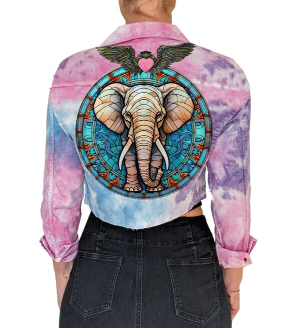 Tie Dye Crop Jacket with Elephant Artwork by Love Angel