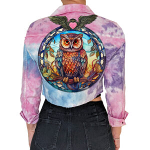Tie Dye Crop Jacket with Owl Artwork by Love Angel