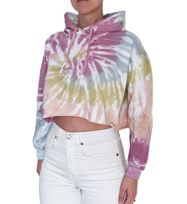 Tie Dye Hoodie with Angel Wings Embroidery Back Earth Tones - Image 4