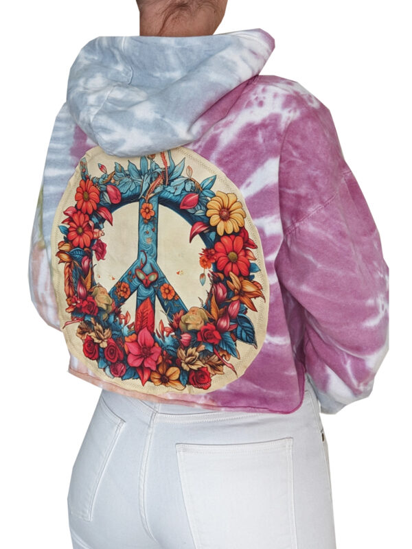 Tie Dye Hoodie with Angel Wings Embroidery Back Earth Tones - Image 3