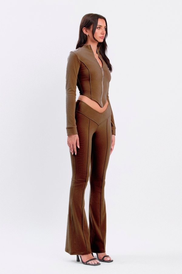 Long Sleeve Zip Up Shirt & Matching Pants Brown - Image 4