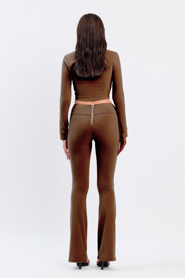 Long Sleeve Zip Up Shirt & Matching Pants Brown - Image 2