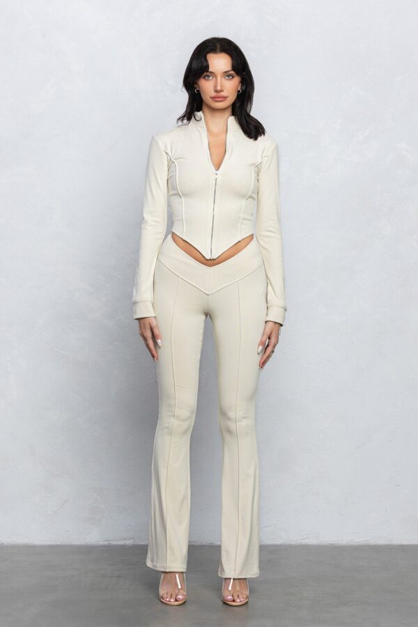 Long Sleeve Zip Up Shirt & Matching Pants Ivory
