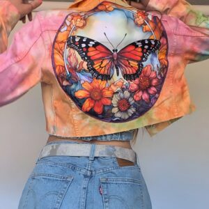 Tie Dye Crop Denim Jacket - Butterfly Art