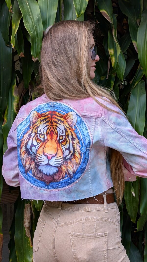 Tie Dye Crop Denim Jacket - Tiger Art